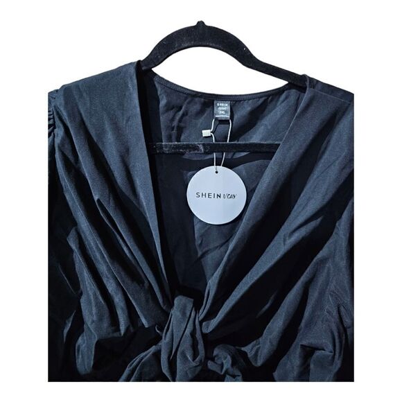 SHEIN VCAY Puff Sleeve Tie Front Crop Top - Size 3X - Picture 5 of 8